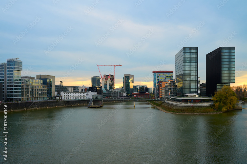 Fototapeta premium Evening View of Medienhafen Skyline in Duesseldorf