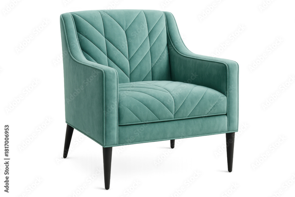 Obraz premium Teal velvet armchair with quilted backrest and seat, modern furniture for elegant interior design on transparent background