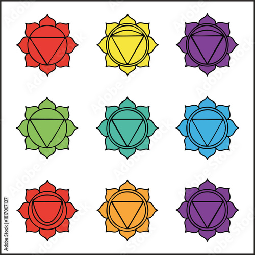 Seven Chakras Spiritual Yoga Symbol Vector Set