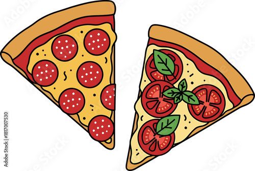 Cartoon Pizza Slices Vector: Pepperoni and Margherita