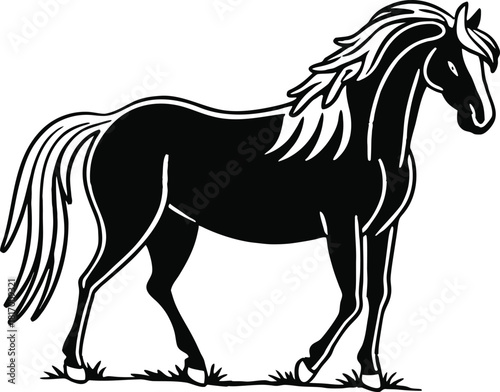 Horse Icon Silhouette in Details Vector Illustration  
