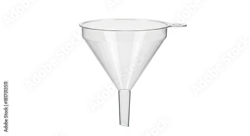 Professional clear plastic funnel on clean white background, perfect for science, cooking, or automotive uses in ads or how-to guides