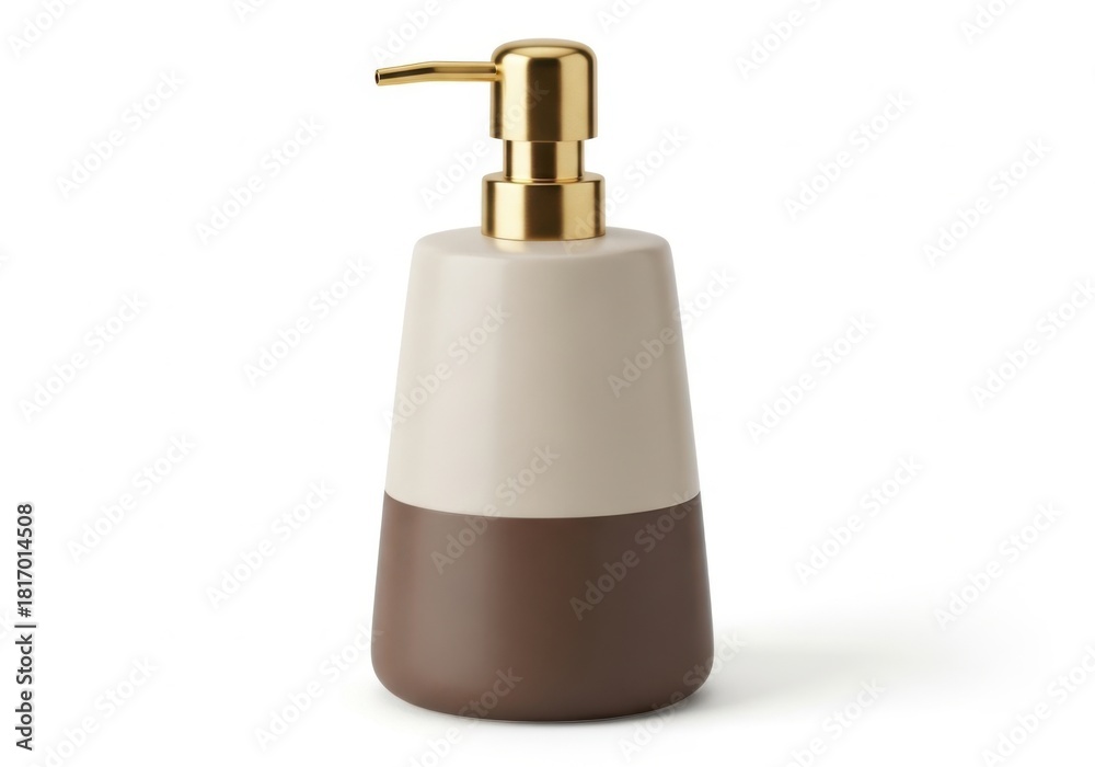 Obraz premium Two tone ceramic soap dispenser with gold pump isolated on white background isolated on transparent background