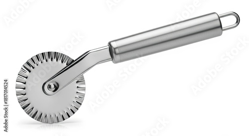 Shiny metal pastry wheel cutter for baking perfect pies and ravioli, perfect for home cooks or professional chefs in bright kitchens