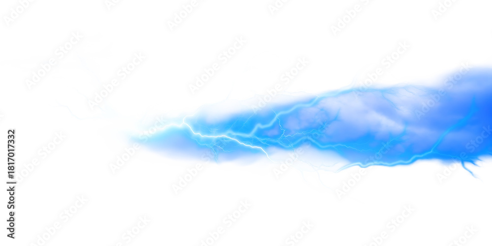 Obraz premium Bright blue lightning bolt with white wisps isolated on a transparent background