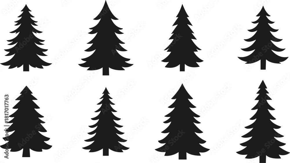 Obraz premium Set of evergreen tree silhouettes for holiday and winter designs