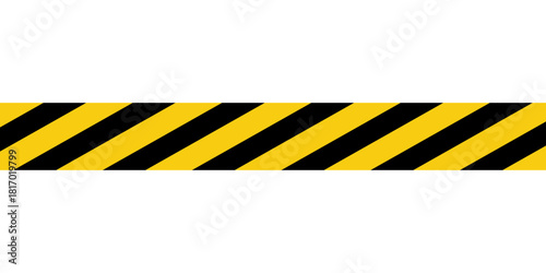 Warning tape with yellow and black diagonal stripes. Warn stop seamless line. Yellow and black caution tape border eps 10