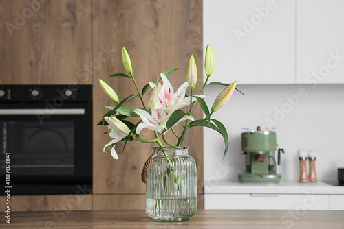 Vase with beautiful lily fl...
