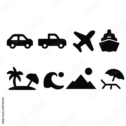 Transport & Vehicle Vector Icons in Silhouette Style