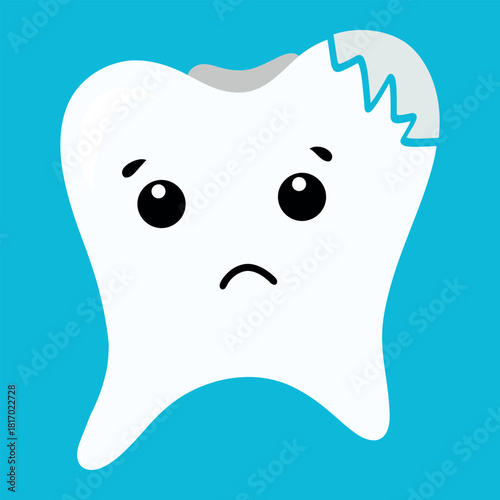 Cracked tooth illustration, damaged tooth vector. Broken tooth character, dental repair concept. Chipped tooth sketch, cavity and fracture icon