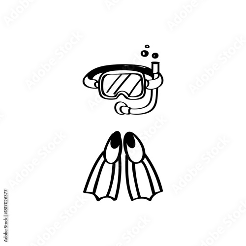Underwater and fins hand drawn vector illustration