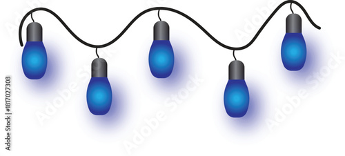 String of Five Blue Festive Lights on a Wire string lights