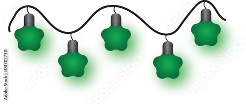 String of Five Green Star- Shaped Festive Lights on a Wire