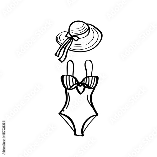 Swimsuit and sunhat hand drawn vector illustration
