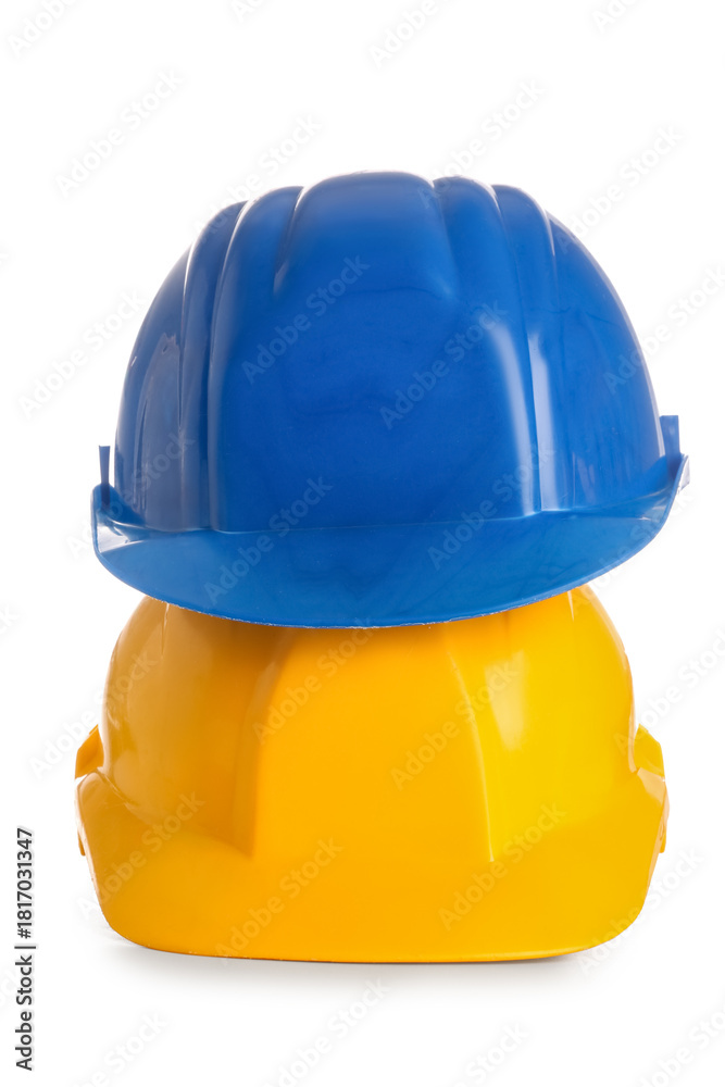 Fototapeta premium Different hardhats isolated on white background
