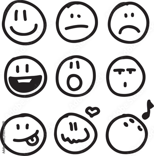 Emotional Sketches: A collection of simple, yet expressive, drawings of various faces displaying a range of emotions, from joy and contentment to sadness and surprise.