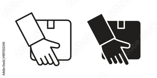 Hand holding box icon for template. Icon vector graphic set