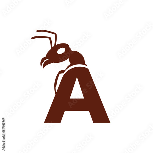 Stylized Brown Ant Creatively Integrated with the Capital Letter A Logo Design.