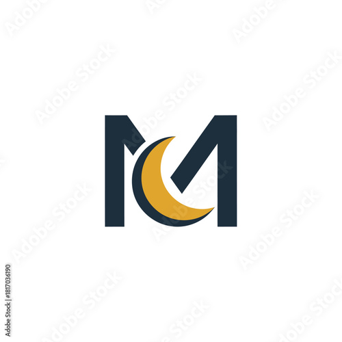 Stylized Letter M with Crescent Moon Graphic Logo Design in Dark Blue and Gold. Free Download Stylized Letter M with Crescent Moon Graphic Logo Design in Dark Blue and Gold. - GFXLoad