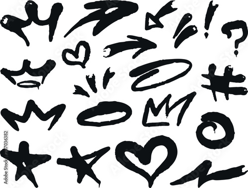 Graffiti Elements: A collection of bold, expressive graffiti elements, capturing a raw aesthetic of urban art, perfect for adding a touch of rebellious creativity.