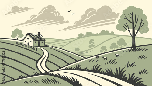 British countryside farm minimal landscape