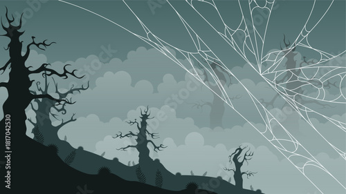 Spider Web On Dark Background Halloween Design Elements Spooky Scary Horror Decor Vector