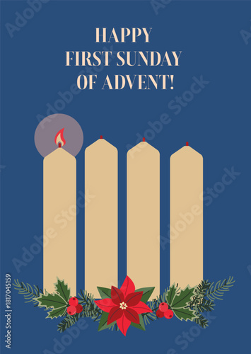 First Sunday of Advent Candle Illustration with Festive Decor