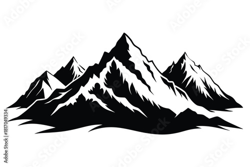 mountain range silhouette with snowy peaks