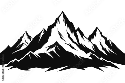 mountain range silhouette with snowy peaks