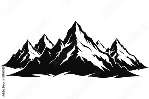 mountain range silhouette with snowy peaks