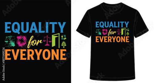Promoting Equality for Everyone T Shirt Design with Hands Scales Door and Tree Graphic Elements