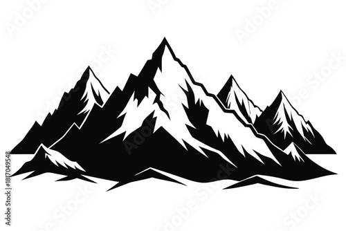 mountain range silhouette with snowy peaks