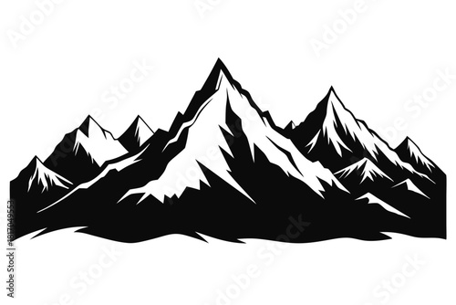mountain range silhouette with snowy peaks