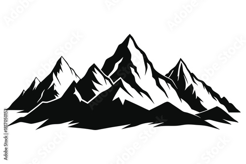 mountain range silhouette with snowy peaks