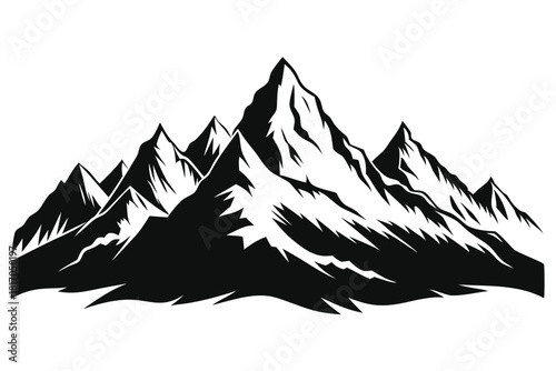 mountain range silhouette with snowy peaks