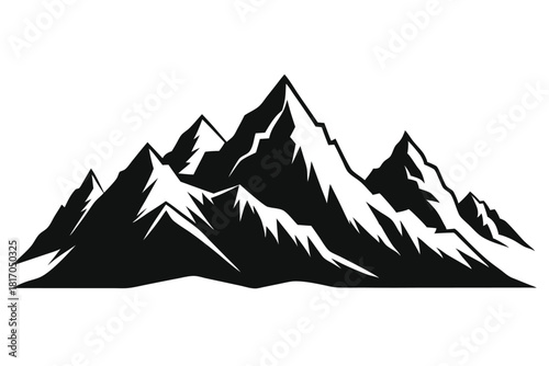 mountain range silhouette with snowy peaks