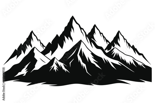 mountain range silhouette with snowy peaks