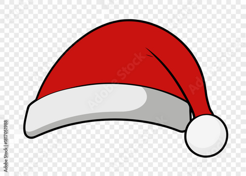 A classic red and white santa claus hat with a fuzzy white pom pom and trim perfect for holiday celebrations