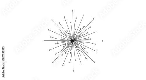 Abstract black and white graphic of lines with arrows radiating outwards from a central point, symbolizing expansion or explosion.