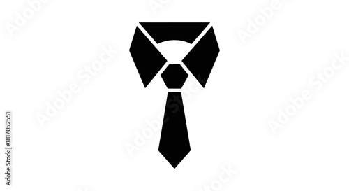 Simple black silhouette icon of a formal shirt collar and necktie on a white background.
