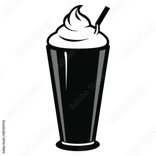 milkshake topped with whipped cream in tall glass black and white silhouette