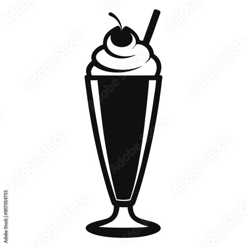 milkshake topped with whipped cream in tall glass black and white silhouette