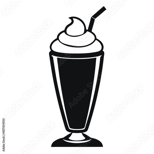 milkshake topped with whipped cream in tall glass black and white silhouette