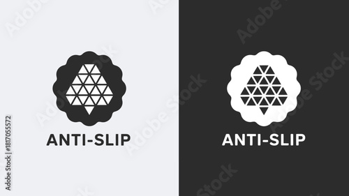 Anti Slip Feature Icon Set with Triangular Texture Pattern Symbol on a Circular Badge for Safety Flooring, Footwear, and Product Labels