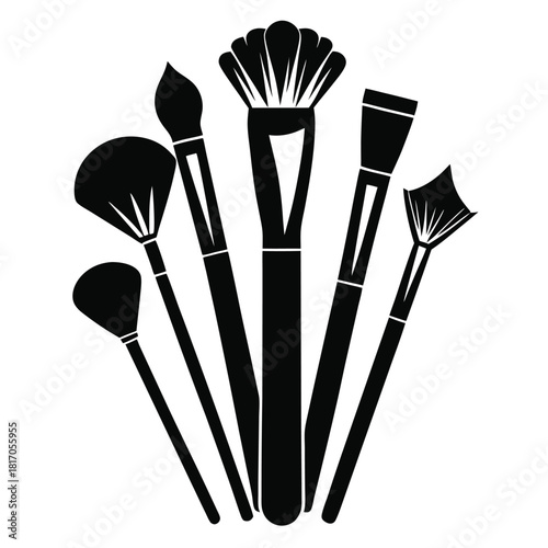 makeup brush black and white silhouette on white background