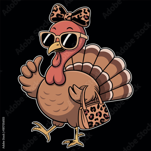 Cool Turkey Funny Thanksgiving Diva Cartoon