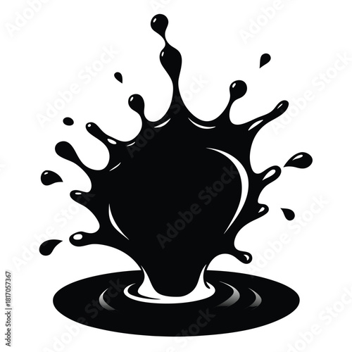 liquid splash black and white silhouette on white background