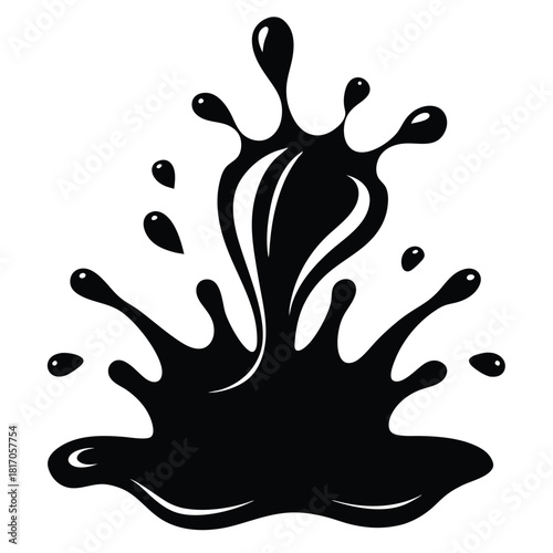 liquid splash black and white silhouette on white background
