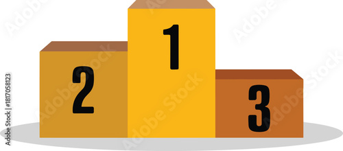 Cubed Winner Podium for First Second Third Place, Gold and Brown Competition Ranking Stage, Simple Award Ceremony Vector Illustration.