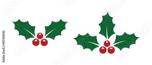 Christmas Holly Leaves and Berries – Festive Decoration Vector
